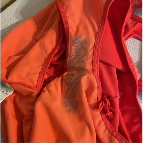 PRana women’s bathing suit xl 16 swim one piece pink orange halter cutout tassel - Picture 9 of 11